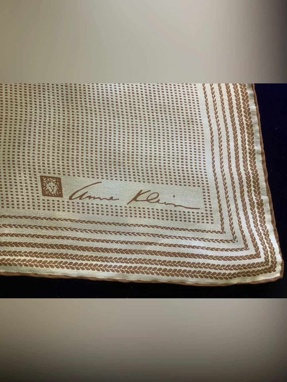 Anne Klein Cream and Brown Patterned Silk Scarf